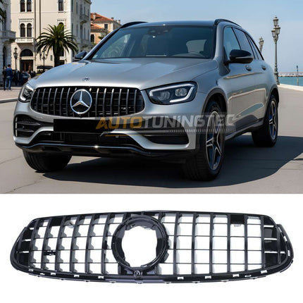 Installazione facile della griglia GT-R nero lucido su Mercedes GLC X253 C253 facelift 2019-2022.