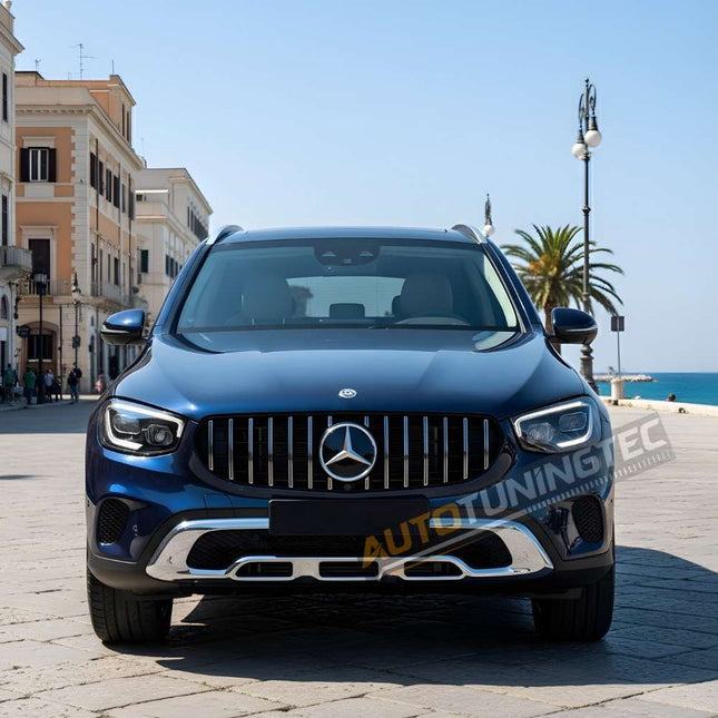 Dettaglio della griglia frontale GT-R per Mercedes GLC X253 C253 dal 2019 al 2022, finitura premium di qualità