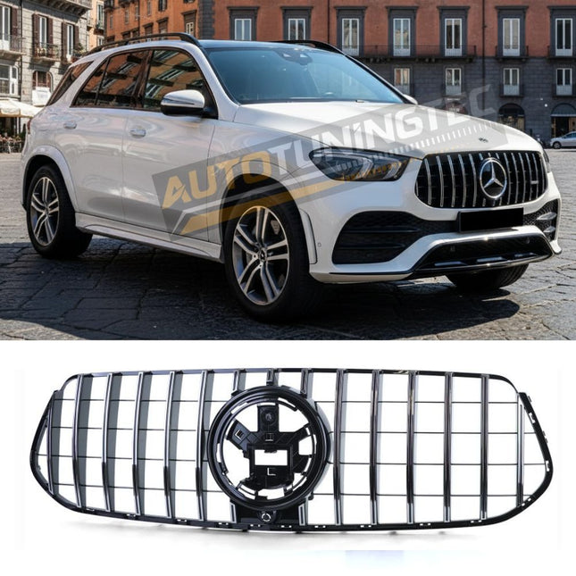 Calandra anteriore sportiva nero lucido con profili cromati per Mercedes GLE V167 C167 AMG-Line 2018-2023.