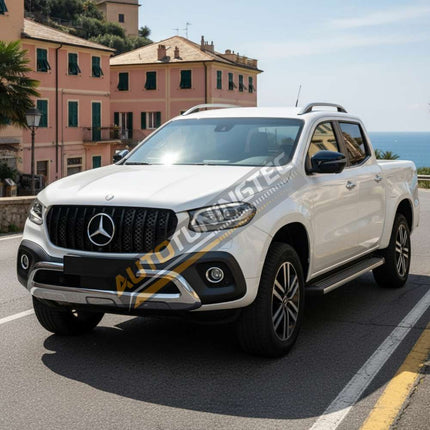 Dettaglio della griglia anteriore AMG look GTR su Mercedes Classe X W470 (2017-2020) con finitura nera lucida.