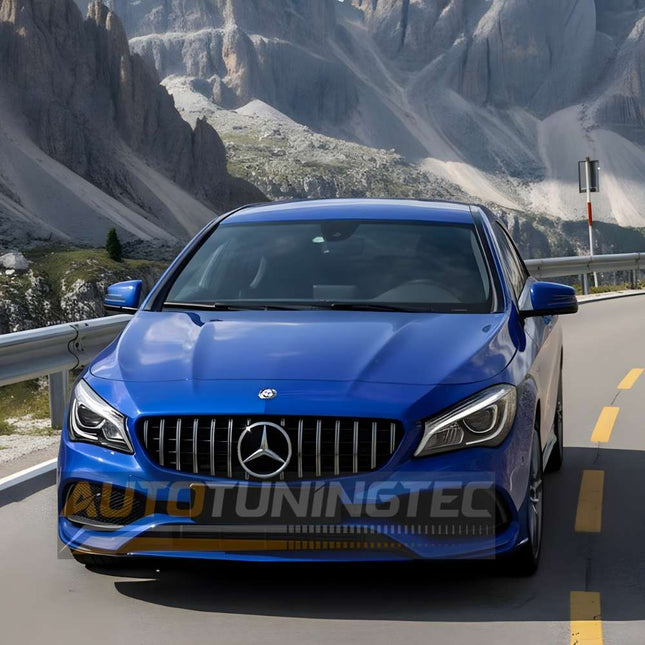 Calandra sportiva GT look AMG per Mercedes CLA X117, finitura nero lucido con dettagli cromati, 2015-2019.