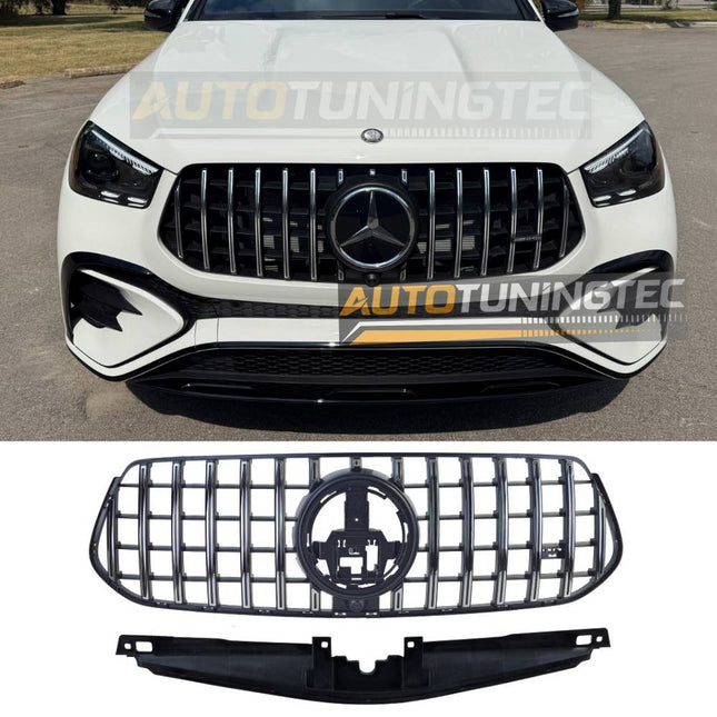 Griglia anteriore GTR nero lucido con listelli cromati per Mercedes GLE V167 C167 AMG-Line 2023-2026.