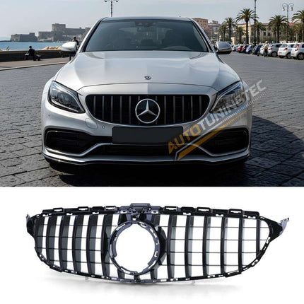 Calandra sportiva design GTR per Mercedes-Benz C W205 S205, finitura nero lucido. Perfetta per tuning