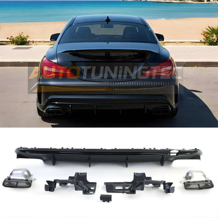 Diffusore posteriore AMG Sport look nero lucido per Mercedes CLA C117 restyling 2016-2019 con terminali neri