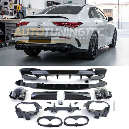 Diffusore posteriore AMG Sport look nero lucido per Mercedes CLA C118 X118 dal 2019 al 2022