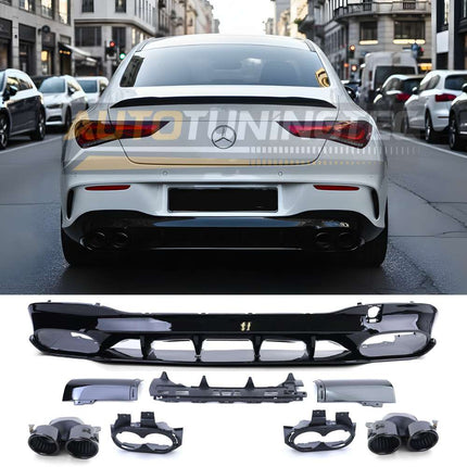 Diffusore posteriore AMG Sport look nero lucido per Mercedes CLA C118 2019-2022 con terminali neri