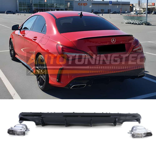 Diffusore posteriore AMG Sport look nero lucido con terminali cromati per Mercedes CLA C117 2016-2019