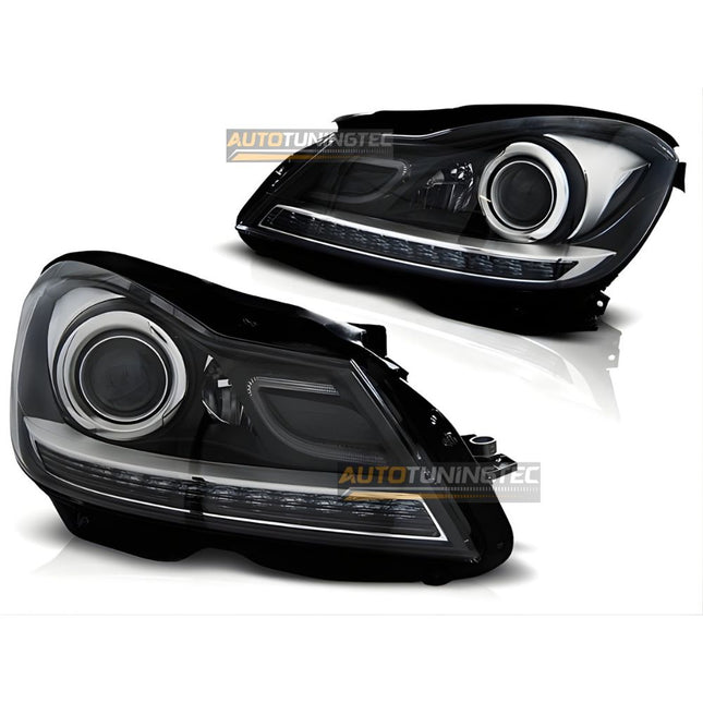 Fari anteriori con luci di posizione e freccia a LED per Mercedes W204 2011-2015.
