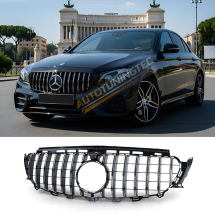 Griglia anteriore GT-R nero lucido con profili cromati per Mercedes Classe E A238 C238 2016-2020.