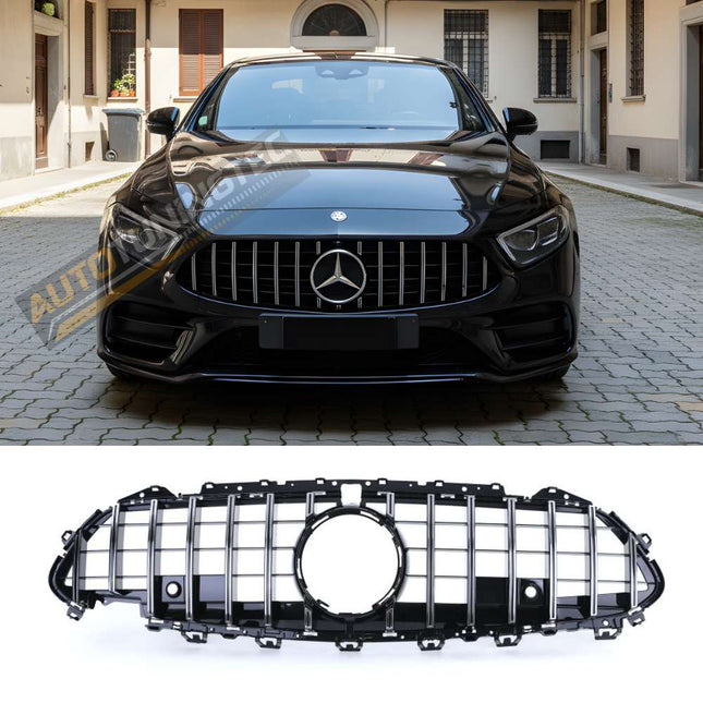 Griglia anteriore GT-Design nero lucido con profili cromati per Mercedes CLS C257 2018-2023, ispirata ad AMG