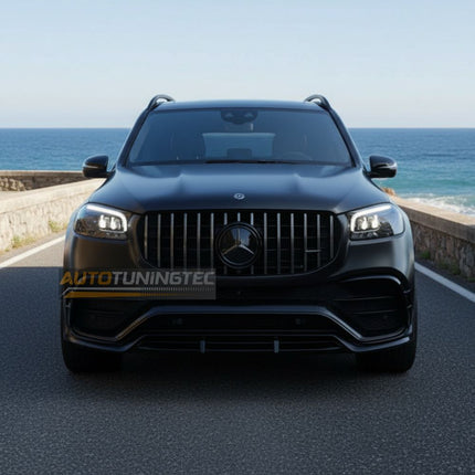 Aggiornamento estetico frontale Mercedes GLE W167 2019-2023 con griglia sportiva gtr nera.