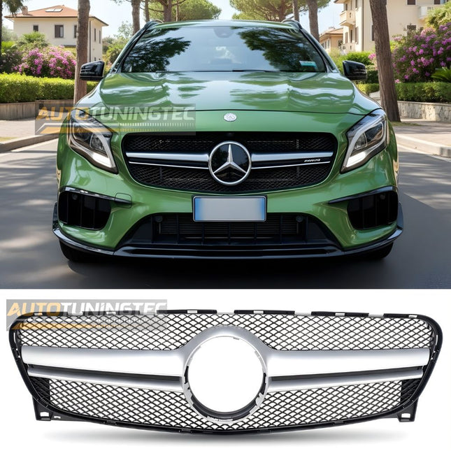 Griglia anteriore AMG 45 Look in argento per Mercedes GLA X156 2013-2016.