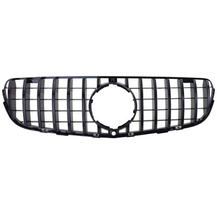 Dettaglio della griglia GT-R su Mercedes GLC X253 SUV, anno 2015-2019, colore nero brillante.