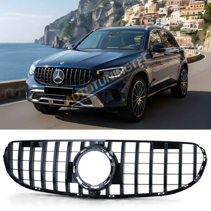 Griglia anteriore sportiva GT-R look nero lucido per Mercedes GLC X253 facelift 2019-2022.