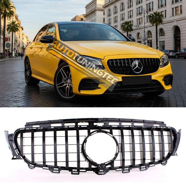 Griglia anteriore GT-R nero lucido per Mercedes Classe E W213 S213, anni 2016-2020, con pacchetto AMG-Line.