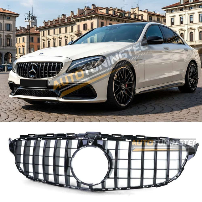 Griglia anteriore GT-R nero lucido per Mercedes Classe C W205 S205 modelli 2014-2018, con telecamera frontale