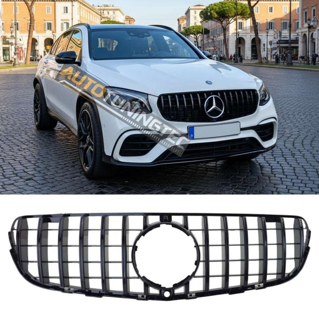Griglia anteriore GT-R Look nero lucido per Mercedes GLC X253 2015-2019, con predisposizione telecamera.