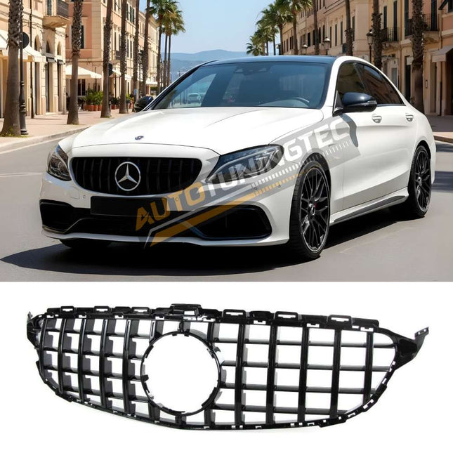 Griglia anteriore GT-R nero lucido per Mercedes Classe C W205 S205 pre-restyling 2014-2018 senza telecamera