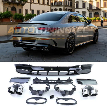 Diffusore posteriore AMG Sport look nero lucido con terminali cromati per Mercedes CLA C118 2019-2022