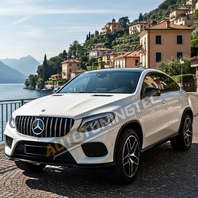 Griglia frontale sportiva GT Look per Mercedes GLE C292 dal 2015 al 2019, con profili cromati.