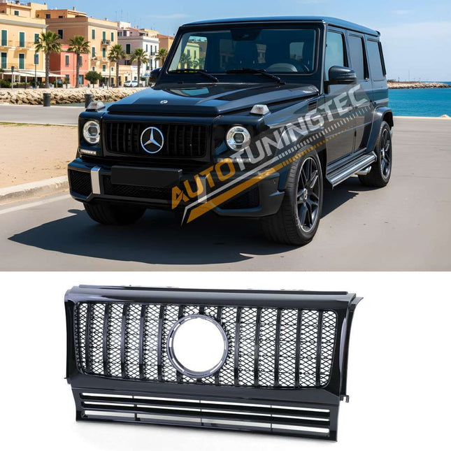 Griglia anteriore GTR Look AMG per Mercedes G W463 1990-2018, finitura nero lucido.