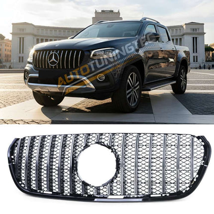 Griglia anteriore AMG GTR nero lucido con profili cromati per Mercedes Classe X W470 2017-2020.