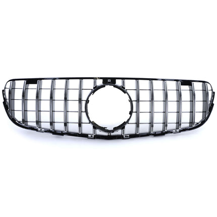 Immagine ravvicinata della griglia Mercedes GLC GT-R Look, finitura nero lucido e cromata, alta qualità.