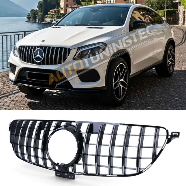 Calandra anteriore GTR Look AMG per Mercedes GLE Coupé C292 2015-2019, finitura nero lucido e cromato.
