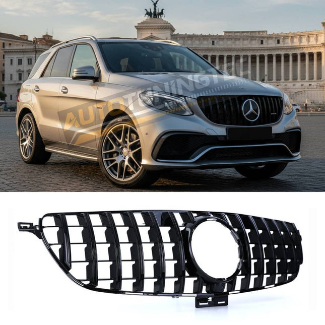 Griglia anteriore sportiva look AMG GTR nero lucido per Mercedes GLE W166 dal 2015 al 2019.
