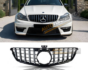 Griglia anteriore AMG look nero lucido con listelli cromati per Mercedes Classe C W204 berlina 2007-2014